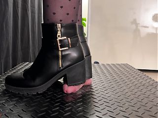 Work Colleague Crushing Your Cock and Balls in Leather Black Ankle Boots - Bootjob, Shoejob, Ballbusting, CBT, Trample